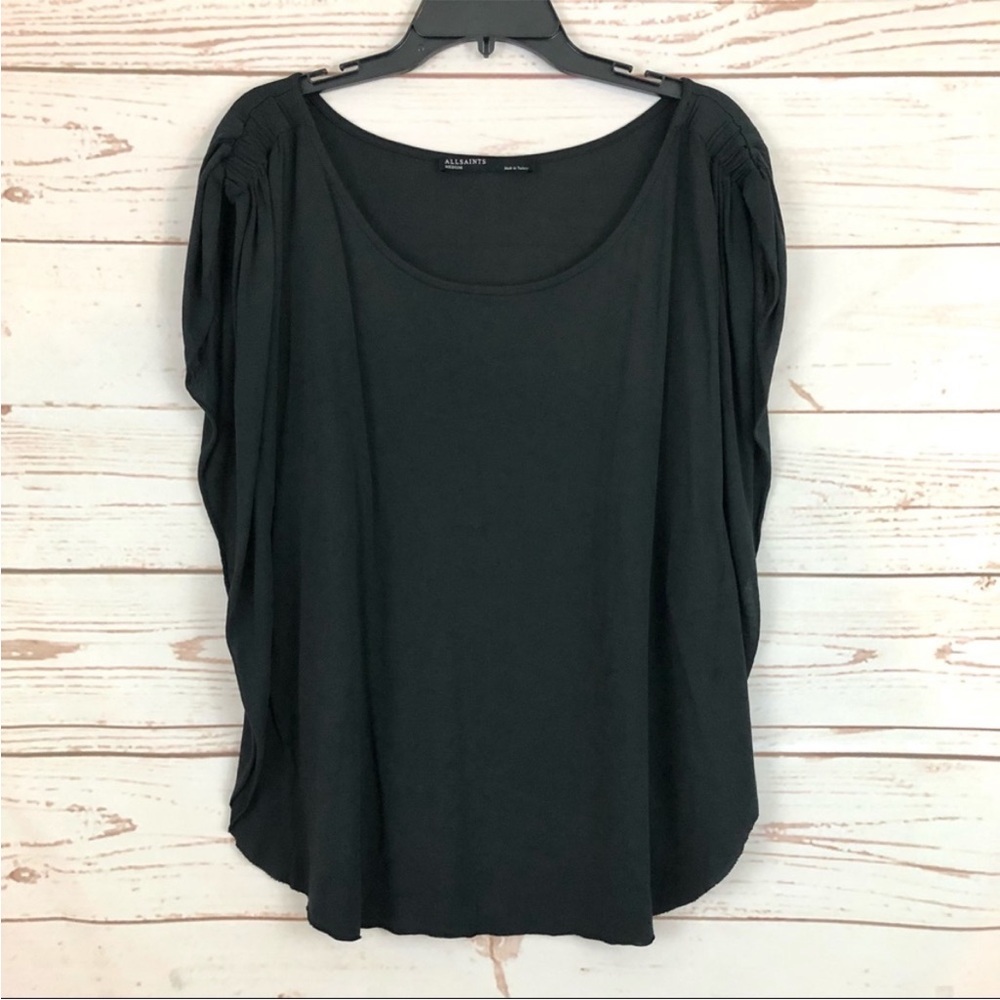 All Saints Jersey Draped Dolman Cape Blouse